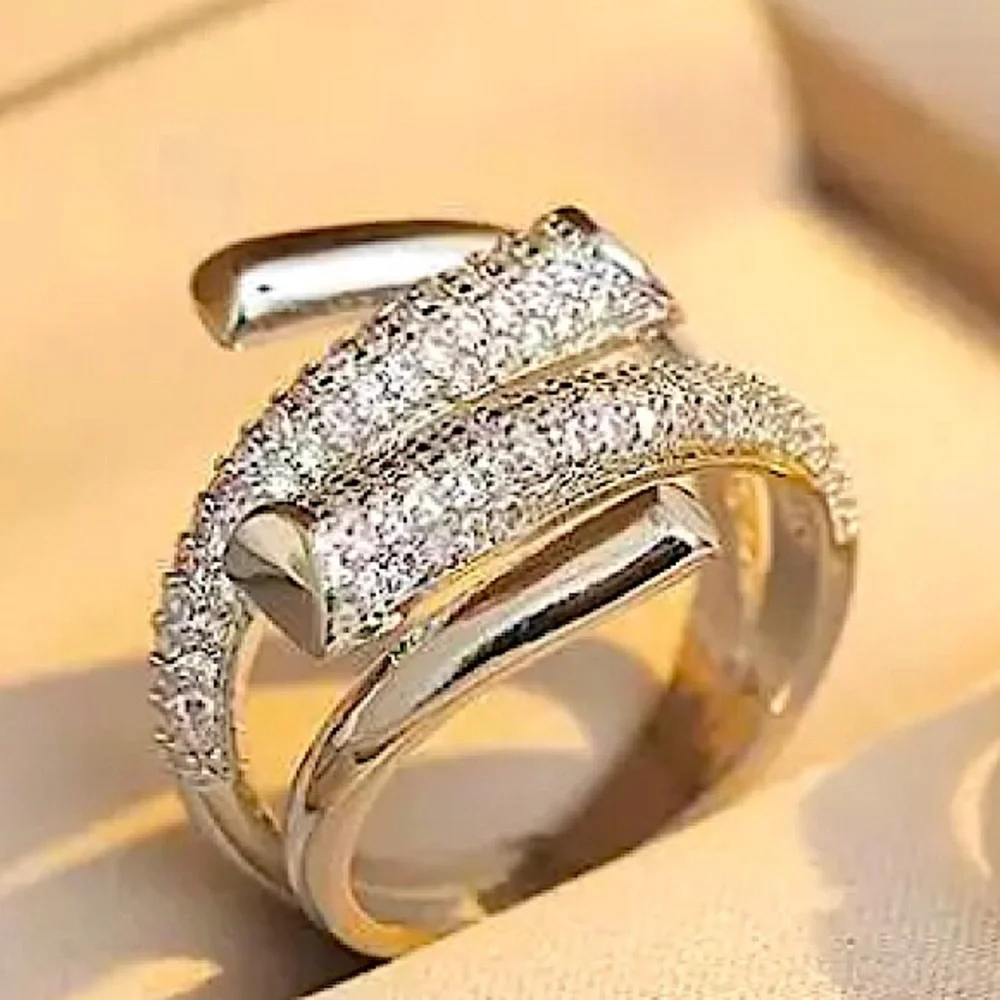 White Gold Micro Zircon Statement Ring